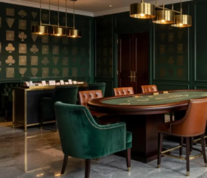 Időtlen eleganciát sugárzó klasszikus lounge tér sötét fával és elegáns világítással